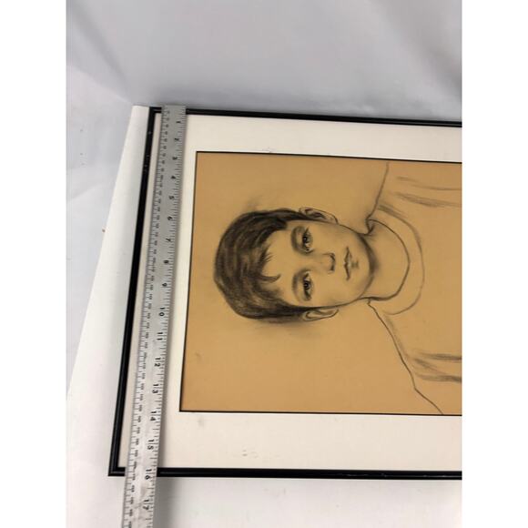 Vintage Pencil Drawing of Boy - Wall Art Portrait 1990s OOAK - Picture 11 of 11